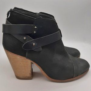 Rag & Bone Harrow Black Nubuck Leather Ankle Boots SZ 37